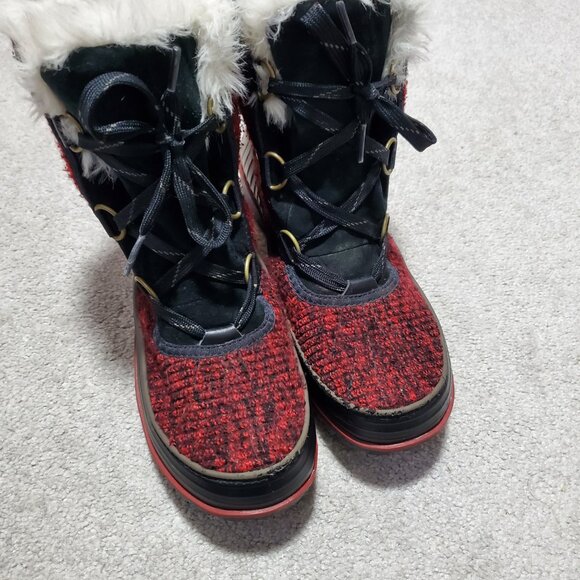 SOREL Tivoli 2 II Ribbed Knit Waterproof Snow Winter Boots Black Red Women's 7.5 - Picture 5 of 13